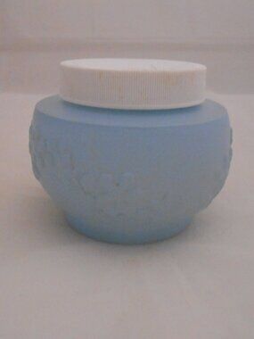 Vintage Avon Rich Moisture Cream Jar, Empty, Blue/White, Floral, Cosmetics, 5 oz